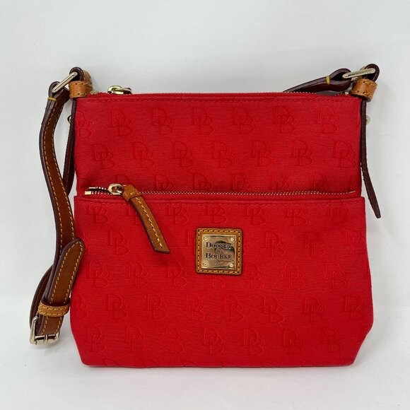 Red Dooney & Bourke Shoulder Handbag Purse Canvas with Leather Strap Zip Logo'd - Picture 1 of 11